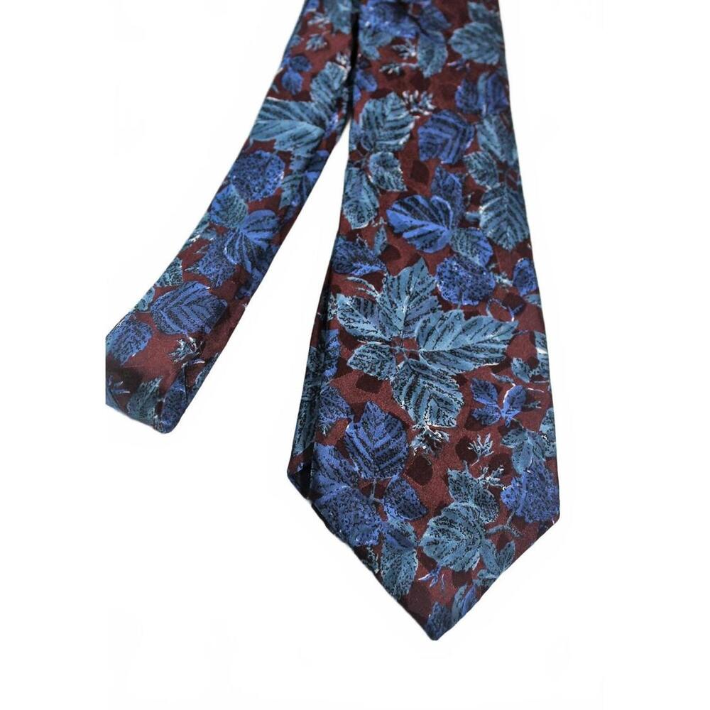 Vintage 1980s JE SUIS 3.5 X 58 Inch Silk Necktie, Blue, Maroon Floral